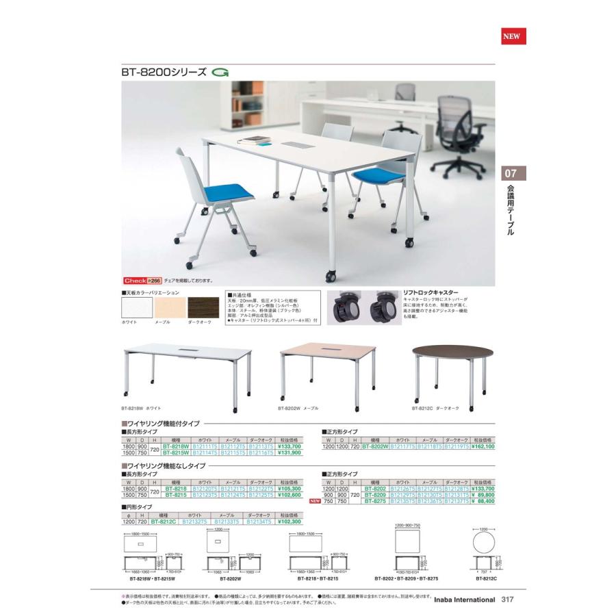 会議用テーブル BT-8275 ホワイト 品番 B12135T5 イナバ 稲葉