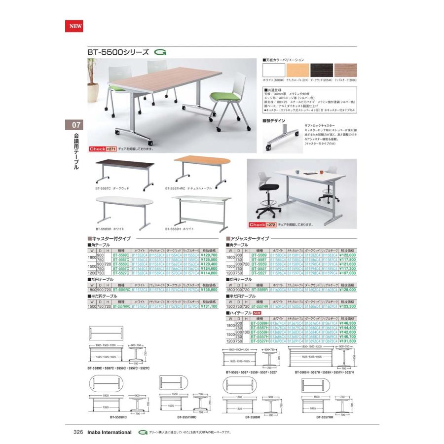 会議用テーブル BT-5587H ダークウッド 品番 B13680C4 イナバ 稲葉