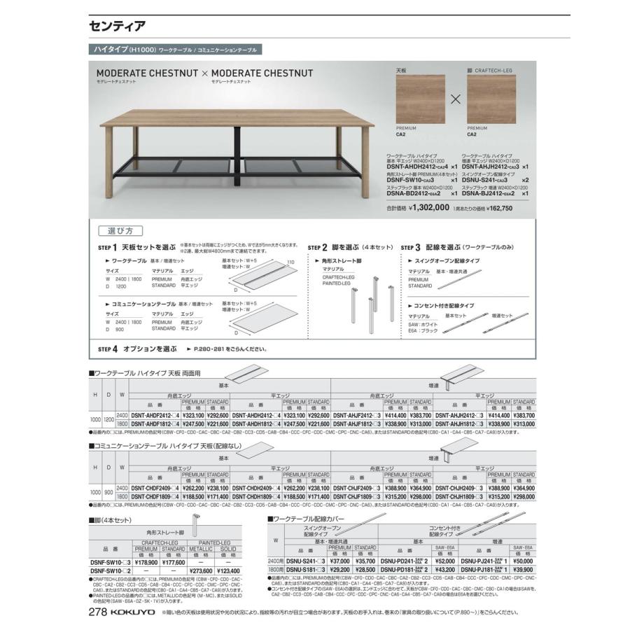 大きな取引 デスク　センティア　ワークテーブル天板 DSNT-AHDH2412-CBC4 66928577 送料無料 コクヨ kokuyo