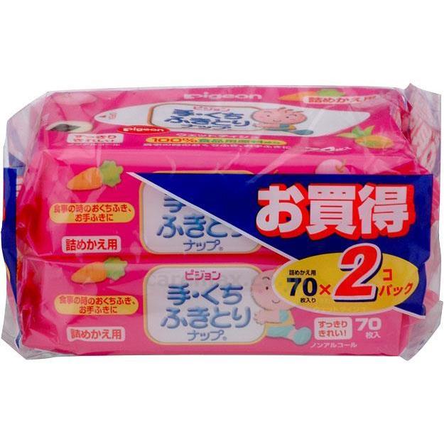 消耗品　ウェットシート 手・くちふきとりナップ　詰めかえ用 1018957　70枚×2個パック ピジョン 取寄品 JAN 490250810429