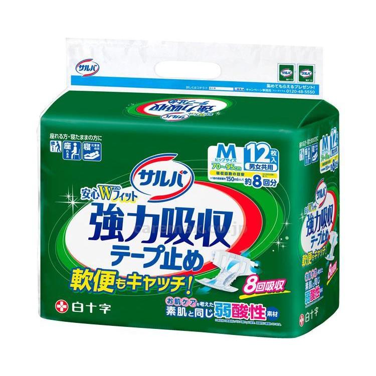 紙おむつ　テープタイプ サルバ強力吸収テープ止め　M 35600　12枚（4） 白十字 取寄品 JAN 4987603356009　介護福祉用具