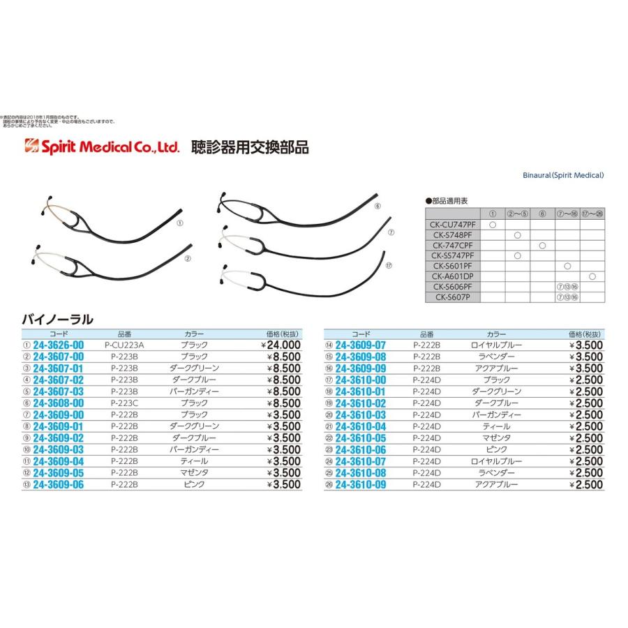 Ｓｐｉｒｉｔ聴診器用バイノーラル  P-222B(ブラック) 24-3609-00 1入り｜tukishimado｜02