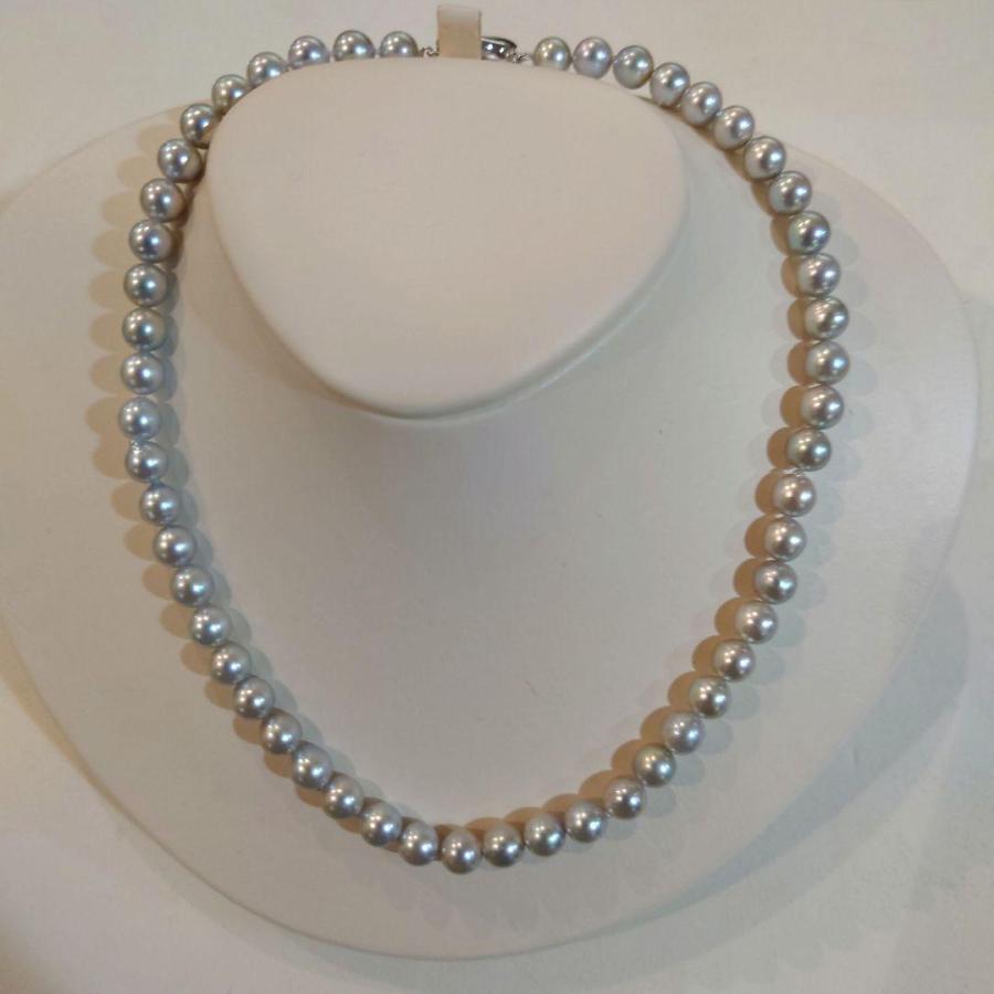 鑑別書付き◇照り強◇あこやグレーパール◇7.5-8.0㎜ ネックレス ☆グレーパールネックレス あこや 7.5mm-8.0mm 鑑別書付き