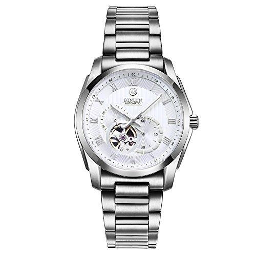 品質は非常に良い 機械式 BINLUN 男性メンズ 腕時計 自動巻き（手巻き付） 銀色? 透かし彫り スケルトン 日本製ムーブメント21宝石 腕時計