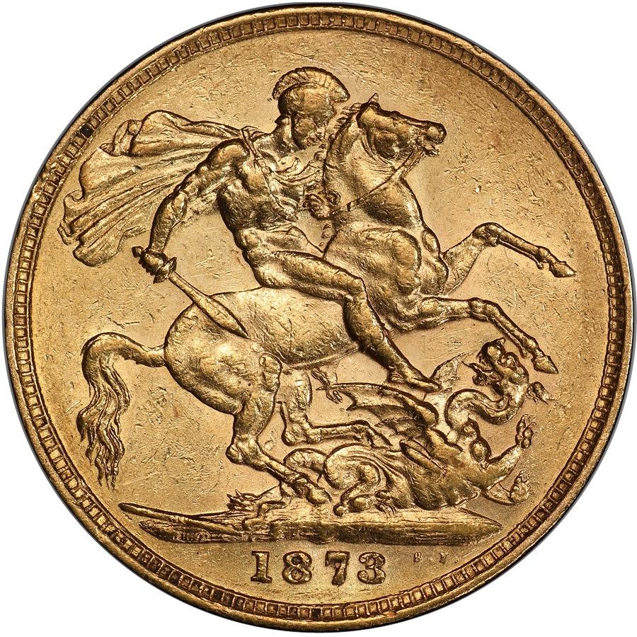 1873年 PCGS鑑定 AU55 オーストラリア ビクトリア女王 ソブリン 1873年 PCGS鑑定 AU55 オーストラリア ビクトリア女王 ソブリン