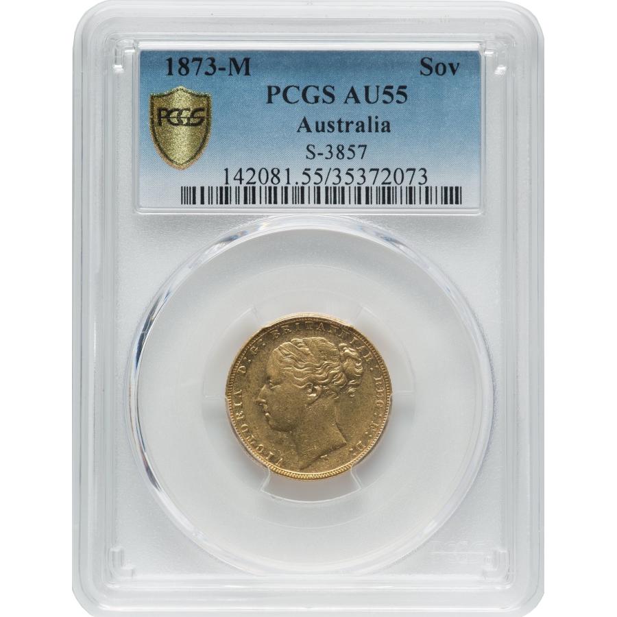 1873年 PCGS鑑定 AU55 オーストラリア ビクトリア女王 ソブリン 1873年 PCGS鑑定 AU55 オーストラリア ビクトリア女王 ソブリン