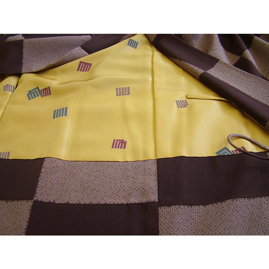 きものしらゆり 裄65cm ロング寸 極上ちりめん地 市松柄 道中着 正絹  