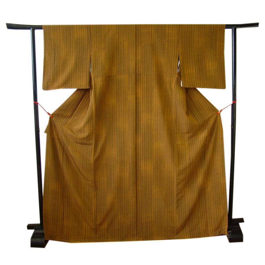 きものしらゆり 身丈163cm 裄64cm 10〜5月 ちりめん地 縞柄 小紋 正絹  