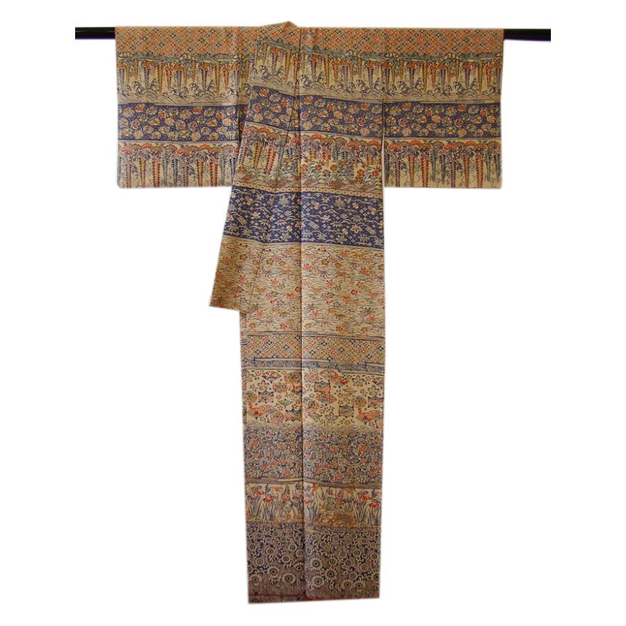 きものしらゆり 身丈152cm 裄64cm 10〜5月 S寸 更紗柄 横断 きものしらゆり 身丈152cm 裄64cm 10〜5月 S寸 更紗柄 横断