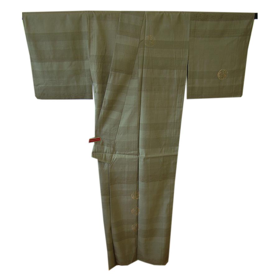 「縁」150ｃｍ～156ｃｍ 単衣 みの虫紬 染め 付下げ 蔦 正絹 Ｉ７７４ きものしらゆり 身丈155cm 裄64cm 5・6・9月 単衣 みの虫紬 染め 付