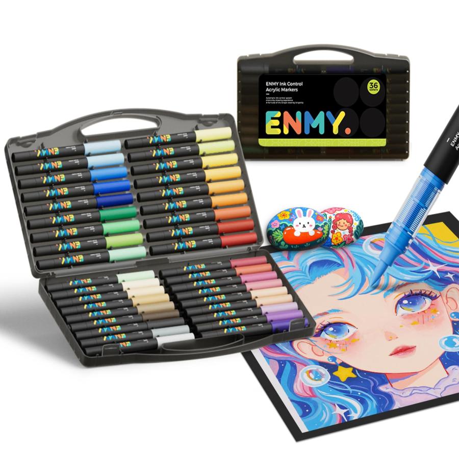ENMY 36色セット 直液式 アクリルマーカー イラストマーカー 水性 筆