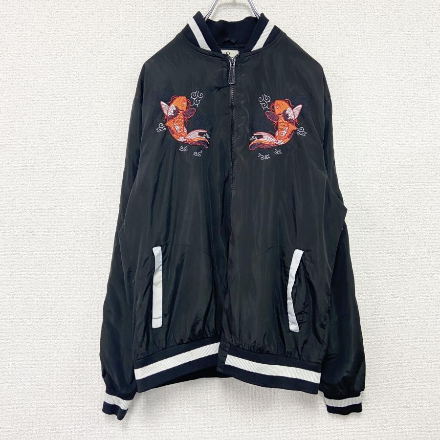 古着 used SOUL STAR スカジャン フルジップジャケット 黒 ブラック XL