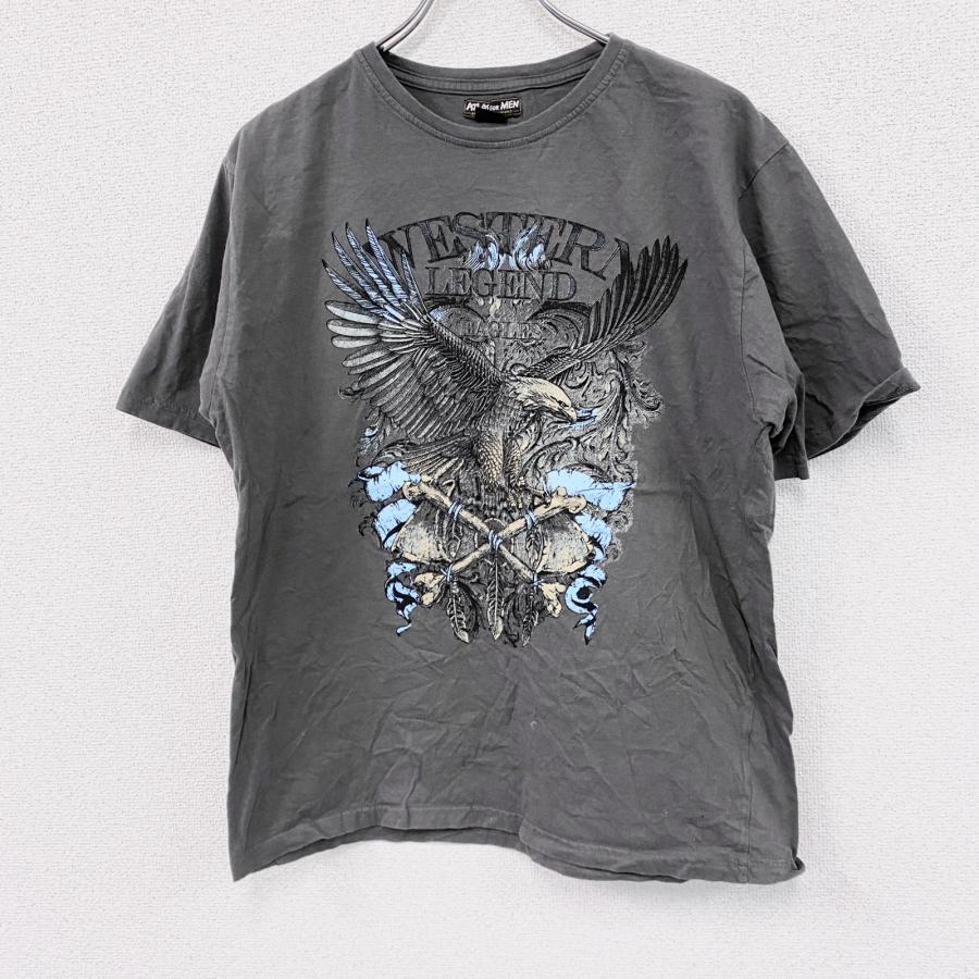 ATLAS FOR MEN 半袖プリントTシャツ 鷹 灰色 グレー Lサイズ 古着