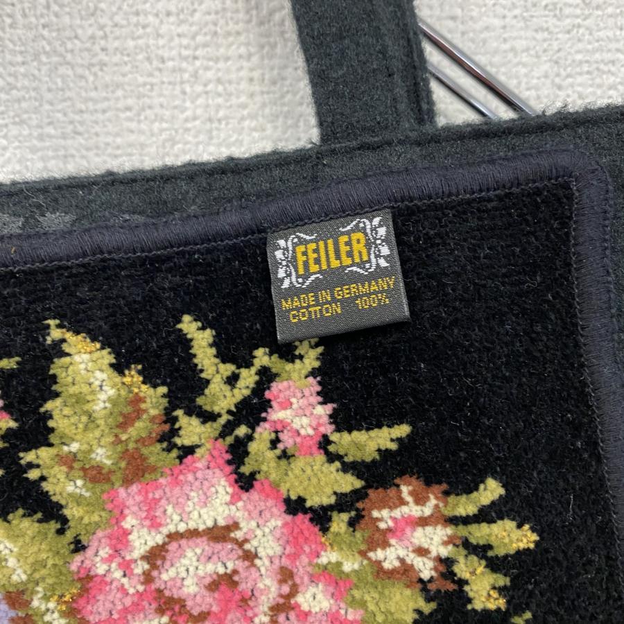 feiler（フェイラー） ハンドバッグ ゴブラン織 シェニール織 花柄 黒