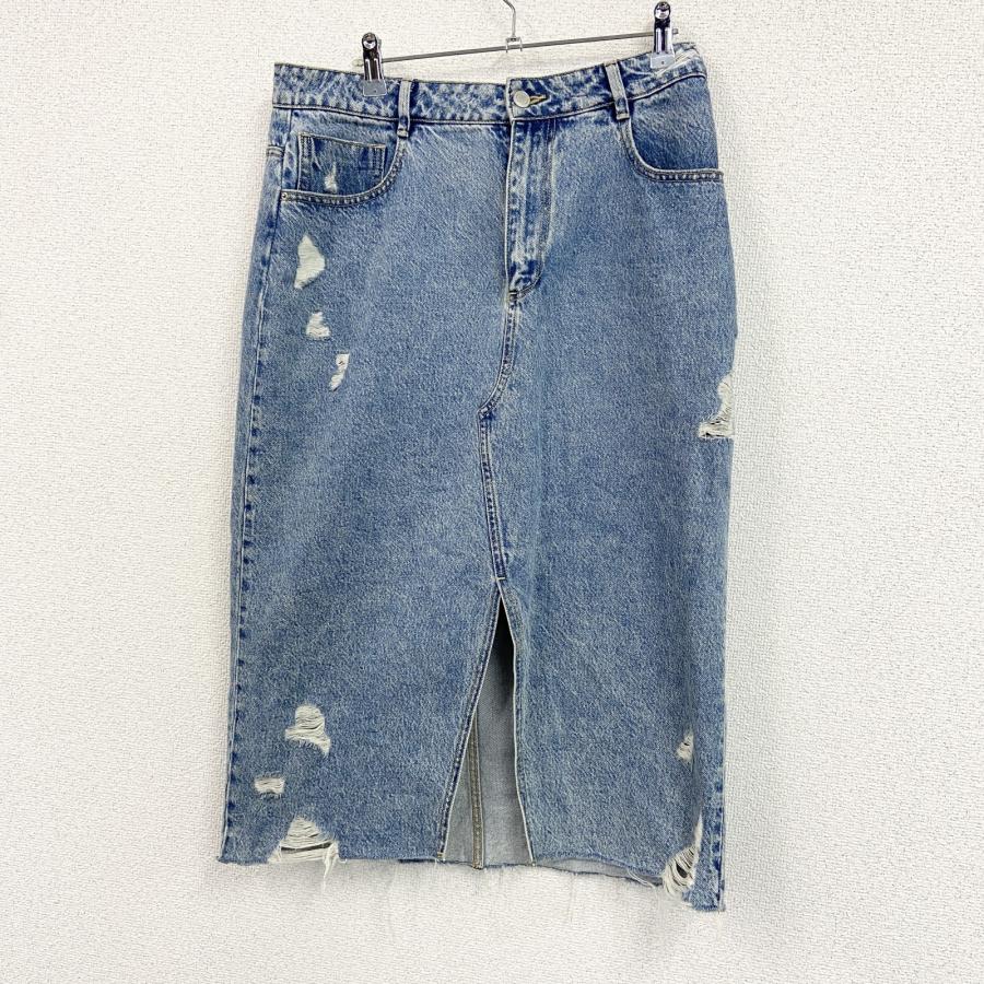 ZARA（ザラ） ダメージデニムスカート スリット入り インディゴ L