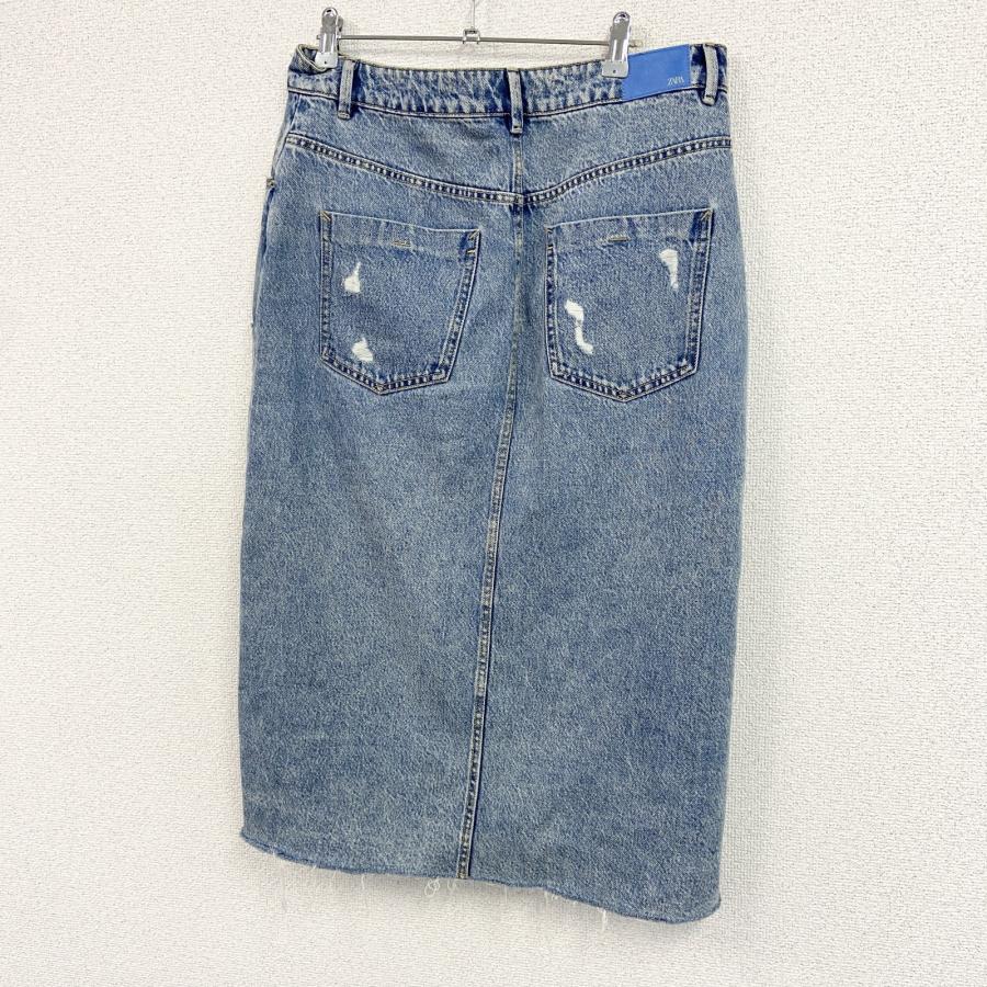 ZARA（ザラ） ダメージデニムスカート スリット入り インディゴ L
