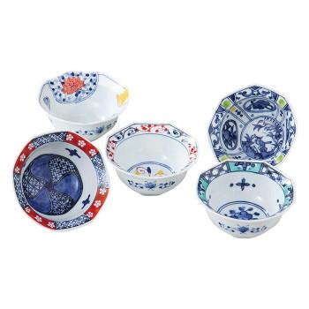 西海陶器 化粧箱入 錦絵変り 八角小鉢揃(5点セット) 19544 : 2025