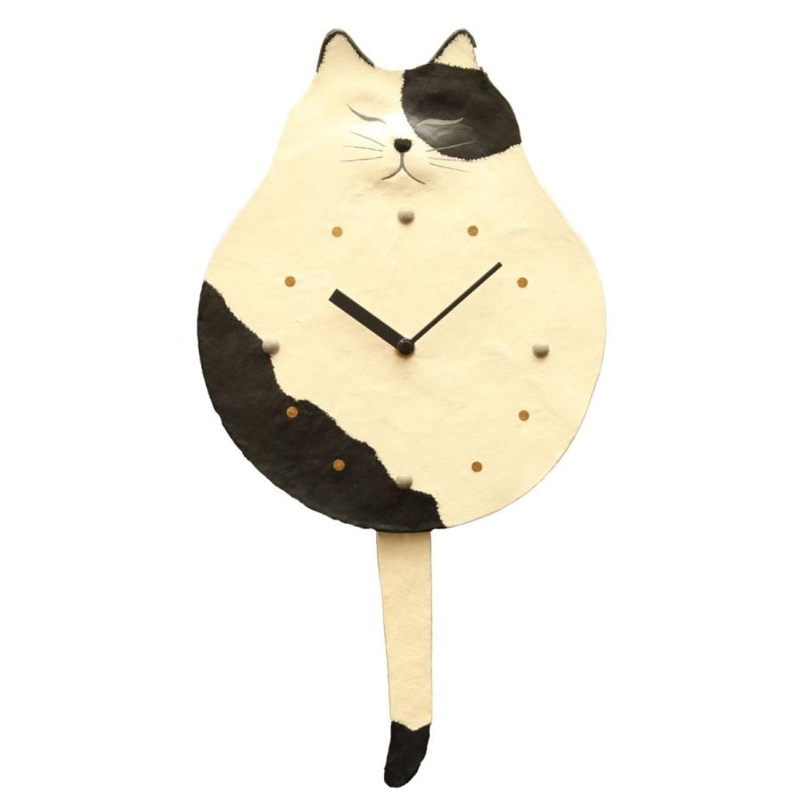公式店舗 ひだまりのら 壁掛け時計 手すき和紙クラフト しっぽ振り掛け時計 猫 42 23 3cm 白黒ねこ ホワイト 限定製作 Atempletonphoto Com