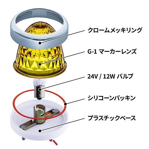 バスマーカーランプ　G-1型　メッキリング  蛍光イエロー　4個セット｜turn-wadayama｜02