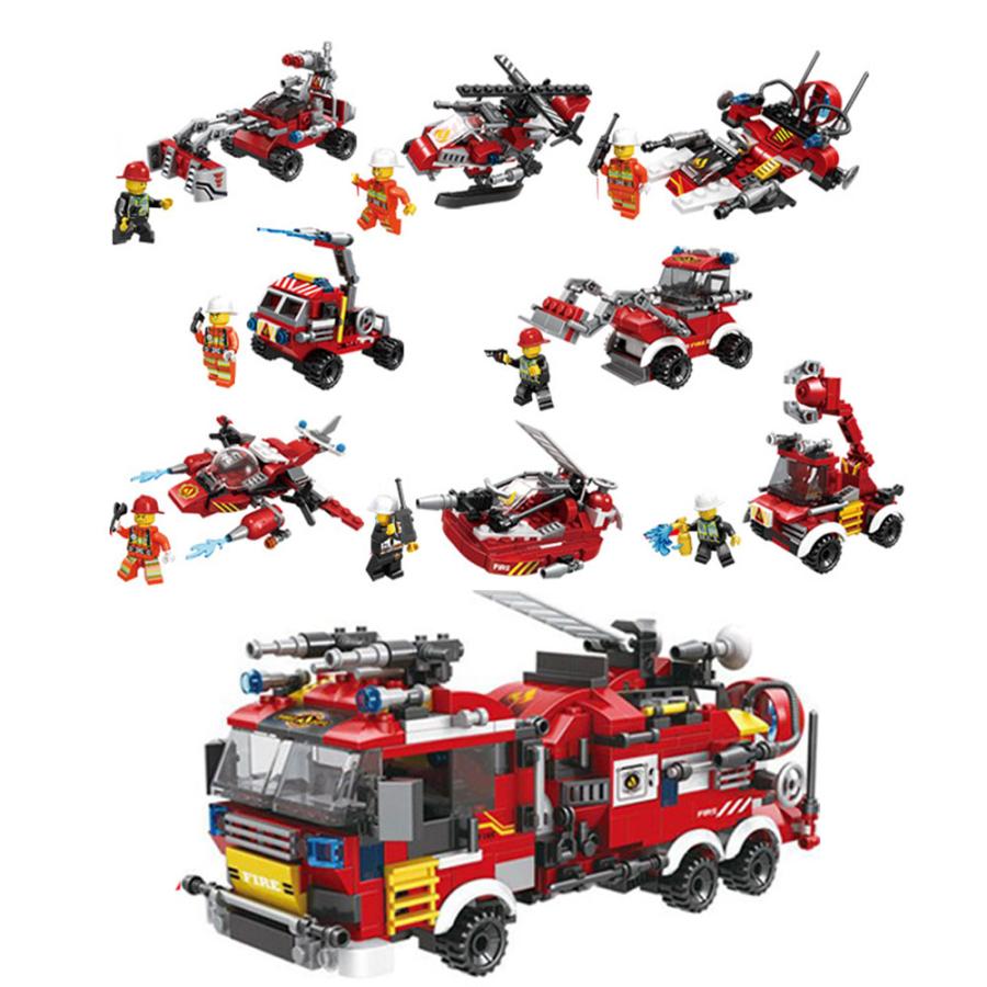 消防車 おもちゃ ブロック 8体セット ブロックカスタムセット 合体