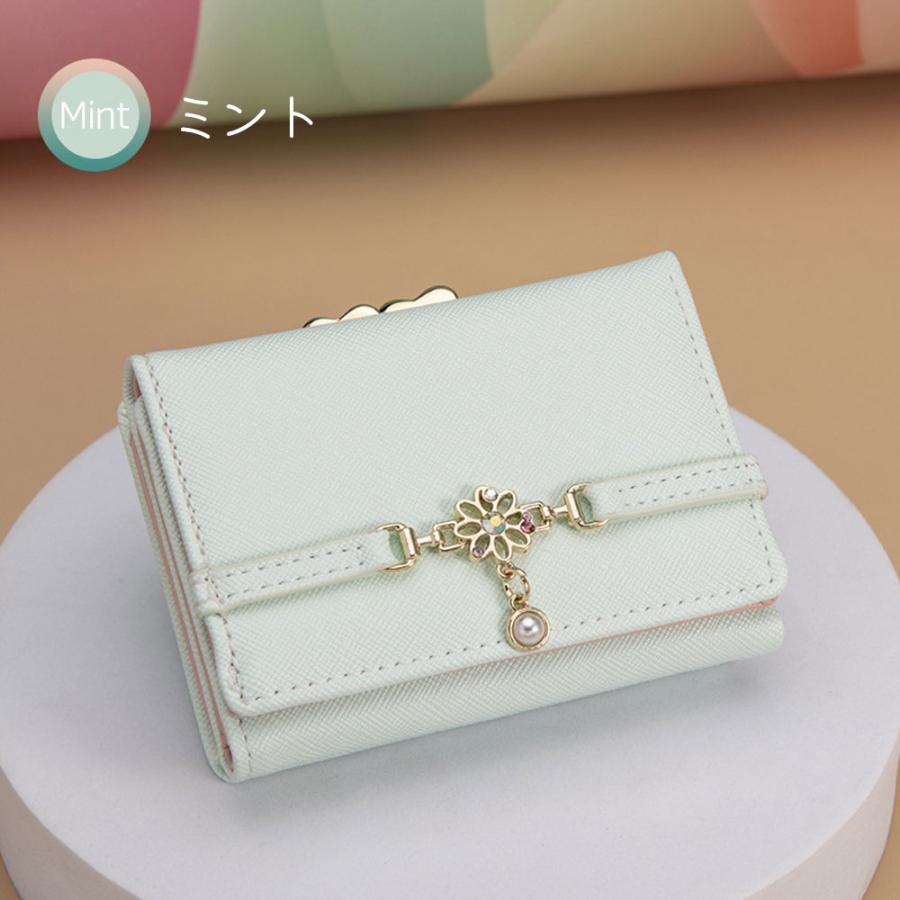 ハートの金具が可愛い】財布 レディース がま口 三つ折り コンパクト