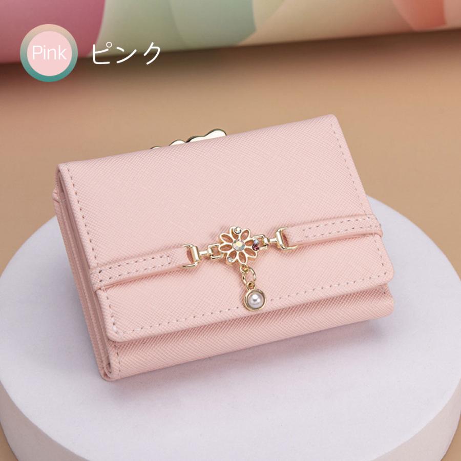 ラストクロップス チャーム付き がま口財布 ハートの金具が可愛い】財布 レディース がま口 三つ折り コンパクト