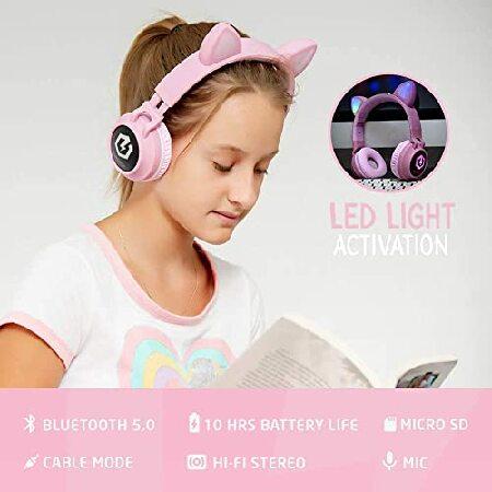 メーカー公式ショップ PowerLocus Wireless Bluetooth Headphones for Kids， Kid Headphone Over-Ear with LED Lights， Foldable Headphones with Microphone，Volume Limited，並行輸入