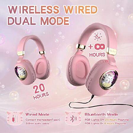 直販新作 Girls Kids Headphones Wired - Pink Noise Cancelling Wireless Headphones for Kids for School - Over Ear Light Up Foldable Cat Bluetooth Gaming 並行輸入