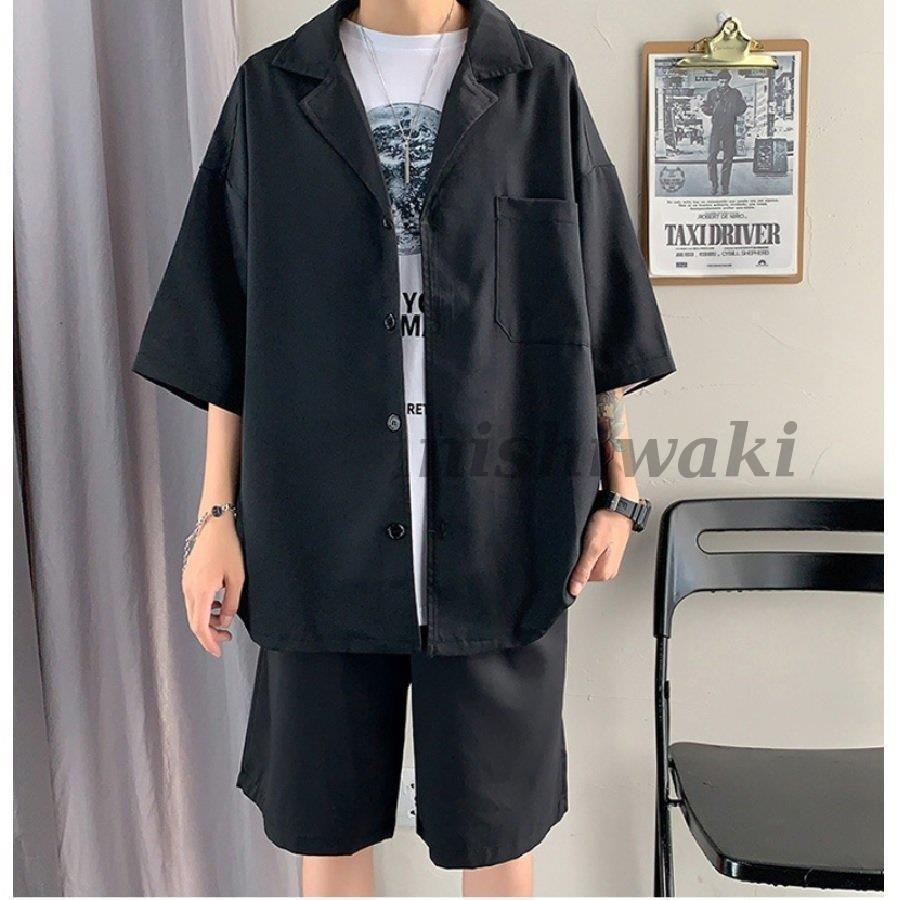 通販激安 シャツ カジュアルシャツ シャツとハーフパンツのセット メンズ セットアップ カジュアル 半袖 ハーフパンツ ショートパンツ シャツ オーバーサイズ ビックシルエット 上下セット 2点セット Www Threeriversofs Com