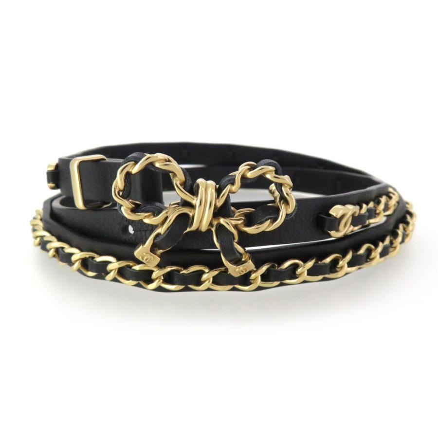 シャネル ココマーク チェーン リボン ベルト レディース ブラック