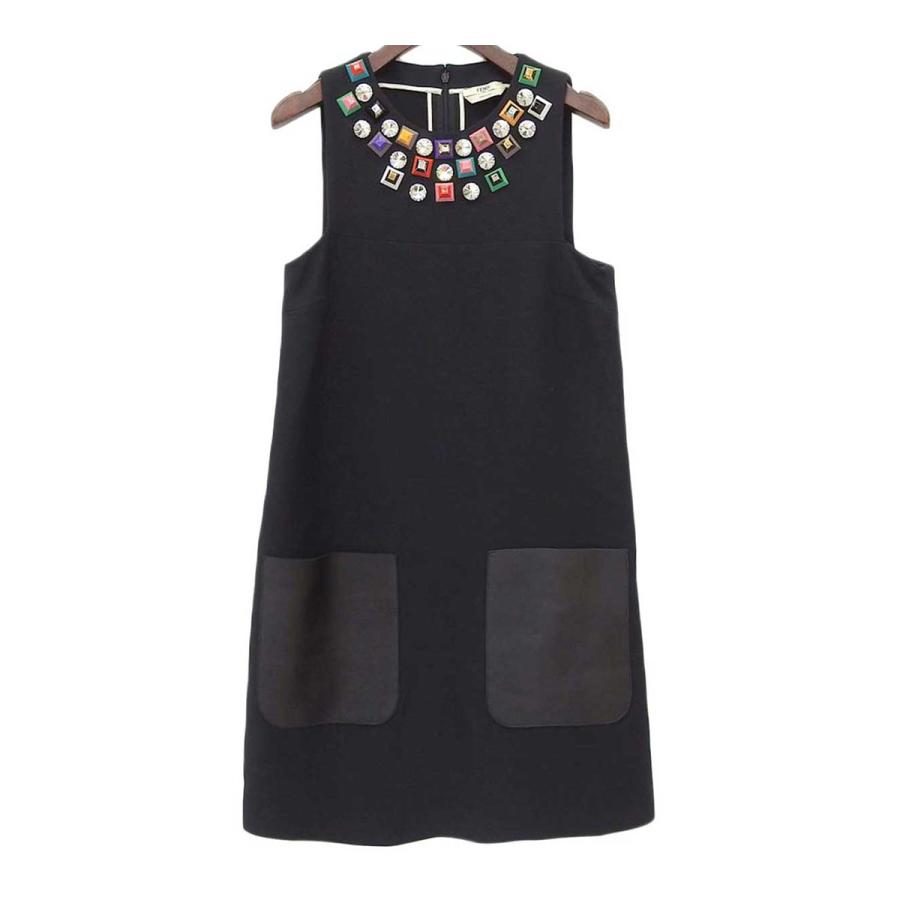 フェンディ スタッズ ビジュー ノースリーブ ワンピース FD8894  