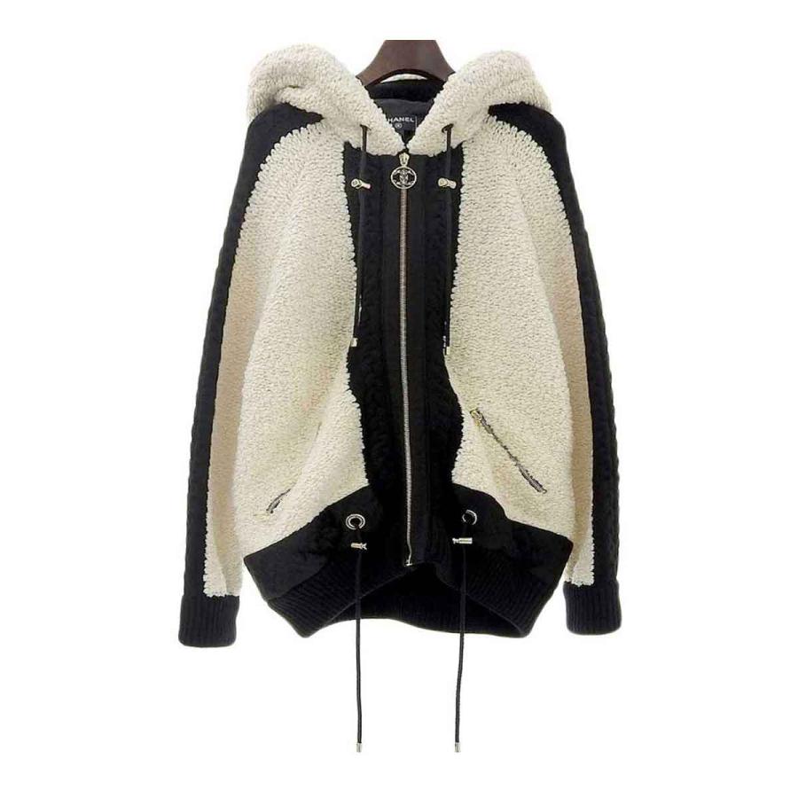 CHANEL シャネル ココマーク ジップアップ ニット ボア 切替  