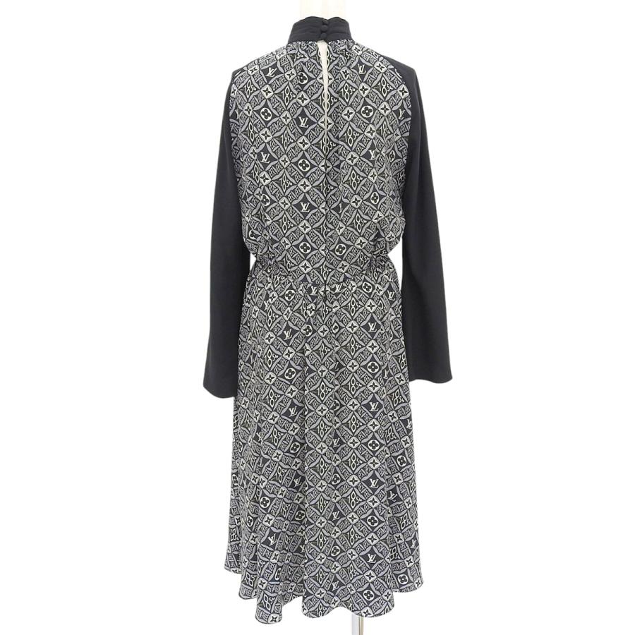 美品　ルイヴィトン　ワンピース　シルク　カシミヤ混 極美品*ルイヴィトン ボウタイワンピース モノグラム ベルト