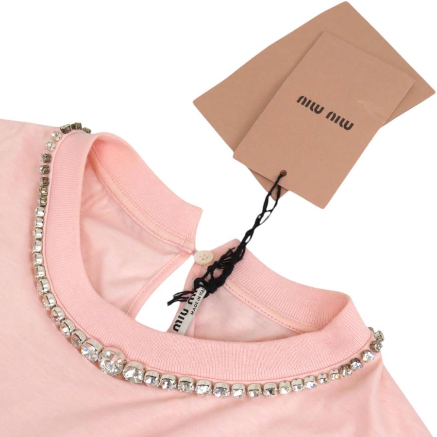 miu ミュウミュウ ビジュー ロゴ クロップド ロングスリーブ T