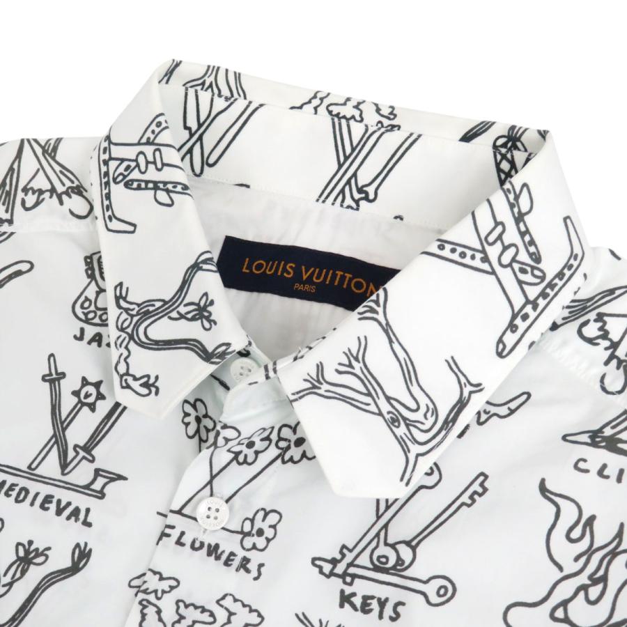 LVロゴ刺繍 ホワイト半袖シャツ LOUIS VUITTON ルイヴィトン LV ロゴ プレイズ 半袖シャツ