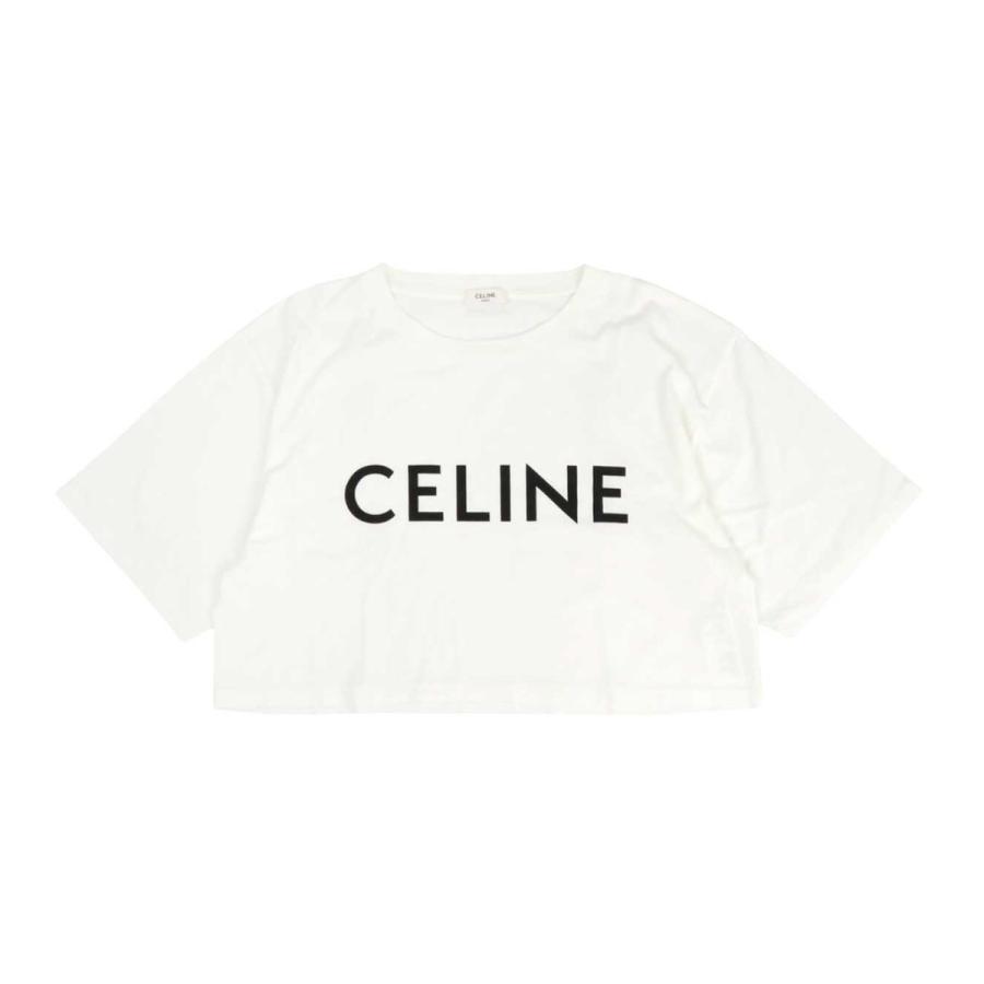 セリーヌ クロップド プリントロゴ Tシャツ ホワイト CELINE セリーヌ ロゴ プリント クロップド ショートスリーブ T