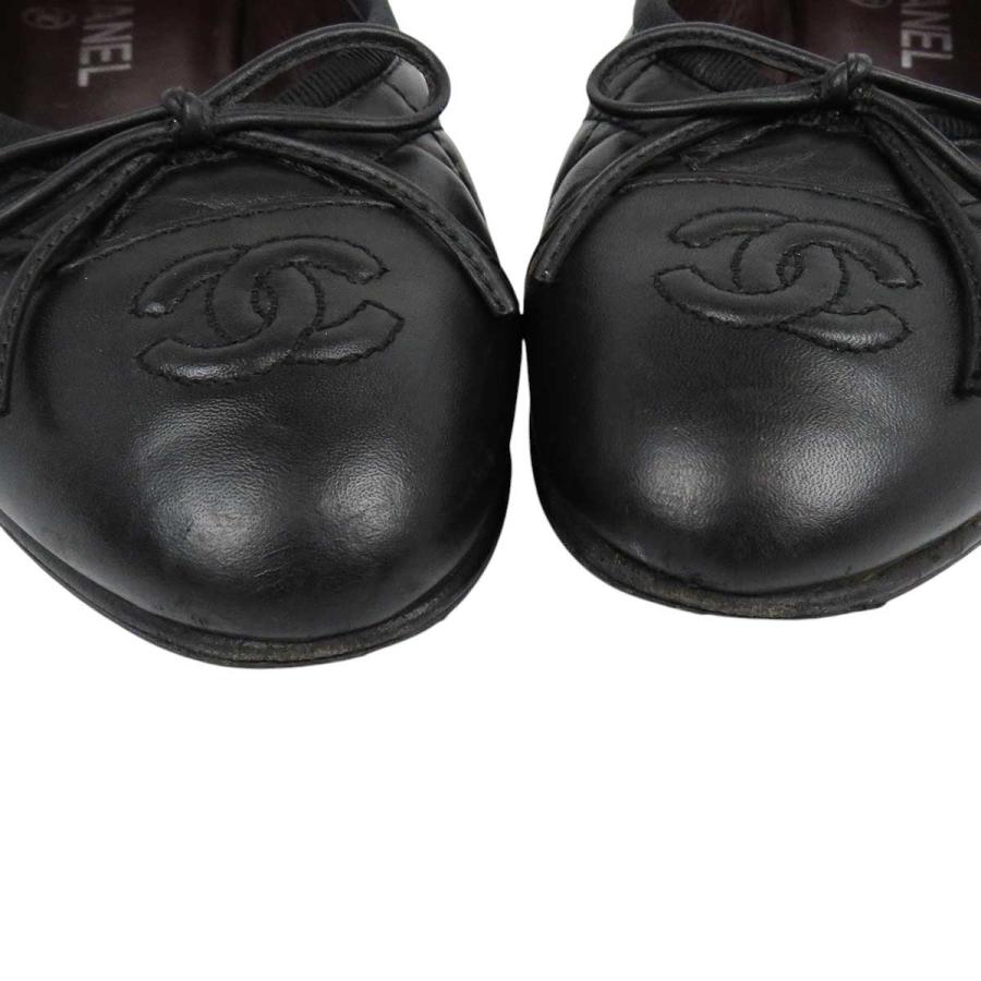 CHANEL シャネル バレエシューズ ココマーク エナメルレザー ブラック 即決 CHANEL シャネル ココマーク キルティング レザー リボン
