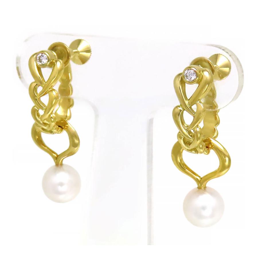 MIKIMOTO ミキモト ダイヤモンド イヤリング パールチャーム付き K18  