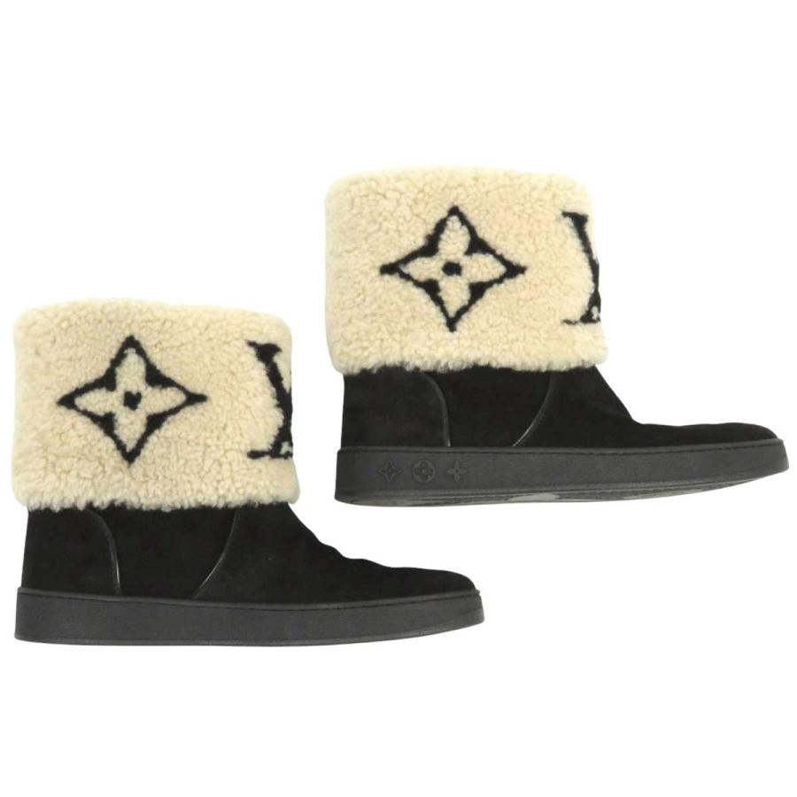 ルイヴィトン 37 ブーツ ウェッジソール モノグラム ルイヴィトン モノグラム スエード ブーツ ウェッジソール 黒 25071103