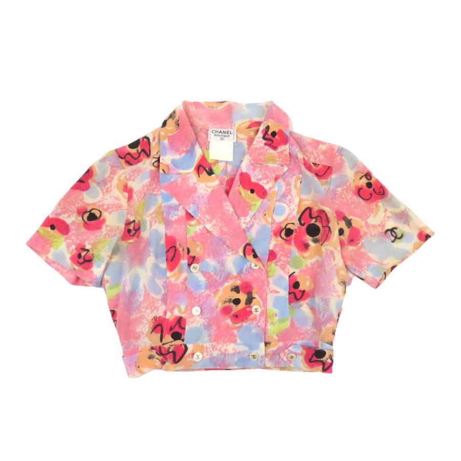 CHANEL（シャネル） ココマーク 花柄 シルク クロップド 半袖シャツ
