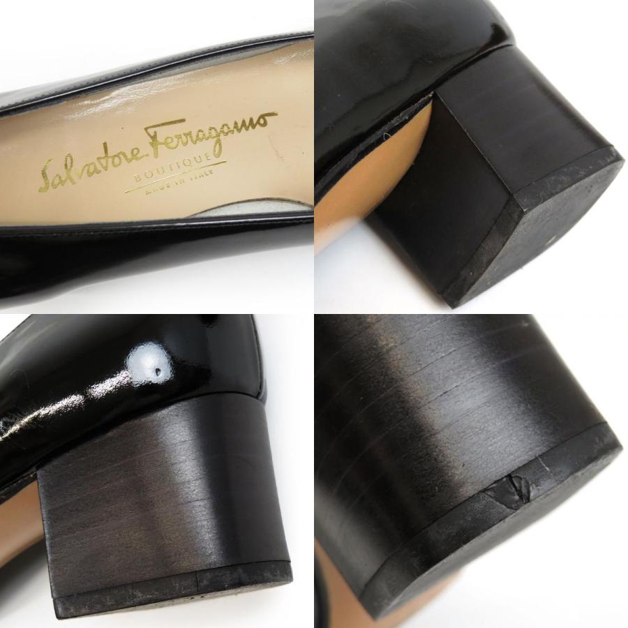 極美品✨フェラガモ ヴァラ パンプス 型押し リザード レザー 黒 22.5