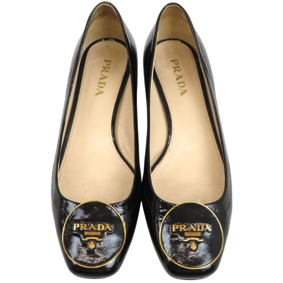 プラダ　ローヒールパンプス PRADA（プラダ） ロゴ ローヒール パンプス レディース ブラック 中古