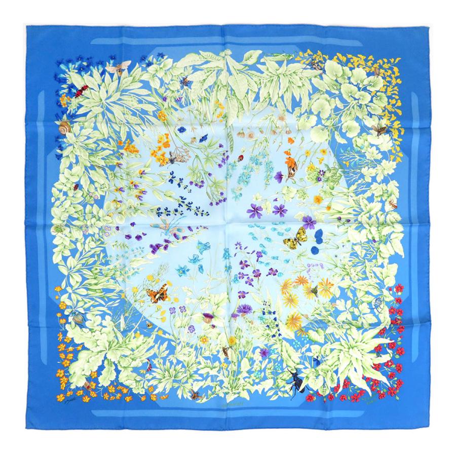 HERMES カレ90 HERMES（エルメス） カレ 90 LA PRAIRIE 草原 ユニセックス ブルー