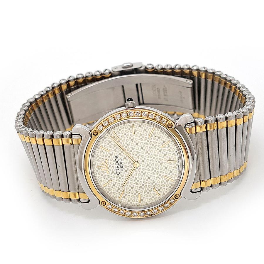 セイコー クレドール ダイヤベゼル 5A74-0190 クオーツ ステンレススティール イエローゴールド メンズ ボーイズ SEIKO 中古 【時計】の画像