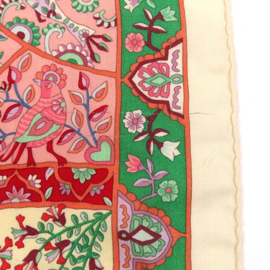 美品 エルメス カレジェアン ストール カシミヤ シルク 花咲く鳥たちの国で 橙 HERMES（エルメス） カレジェアン 花咲く鳥たちの国で ショール Au