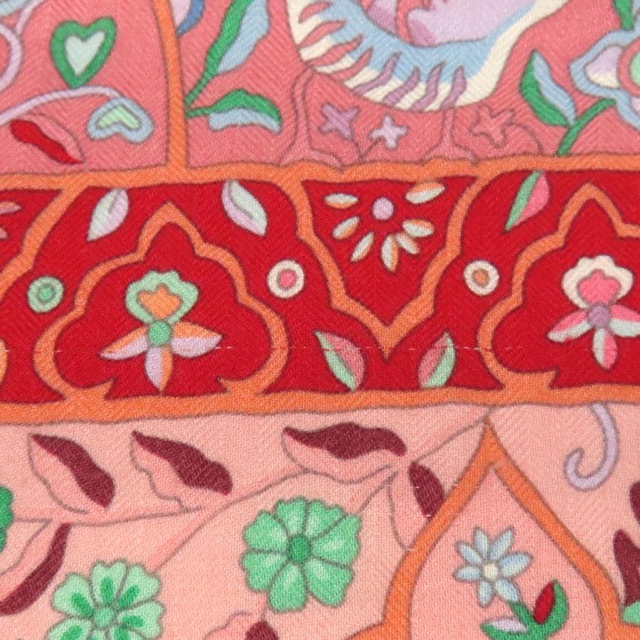 美品 エルメス カレジェアン ストール カシミヤ シルク 花咲く鳥たちの国で 橙 HERMES（エルメス） カレジェアン 花咲く鳥たちの国で ショール Au