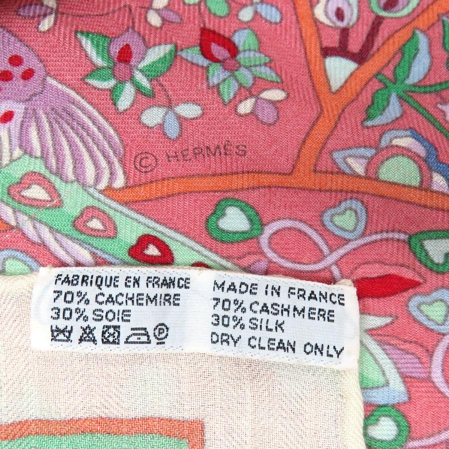 美品 エルメス カレジェアン ストール カシミヤ シルク 花咲く鳥たちの国で 橙 HERMES（エルメス） カレジェアン 花咲く鳥たちの国で ショール Au