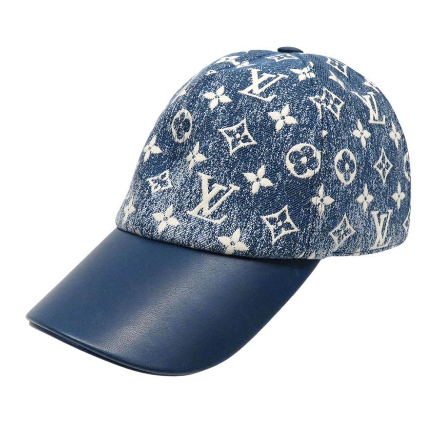 ルイヴィトン M77438 モノグラムデニム キャップ ネイビー ユニセックスＬ LOUIS VUITTON（ルイ・ヴィトン） モノグラム デニム レザー キャップ