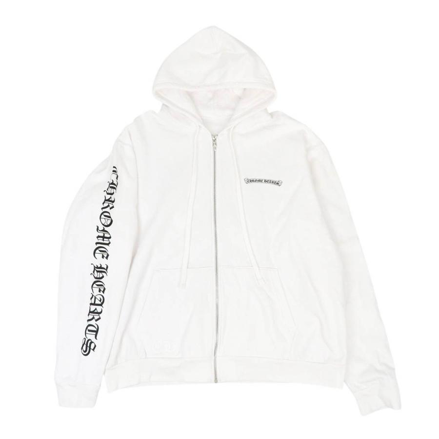 クロムハーツ Chrome Hearts ホワイト パーカー クロムハーツ スクロールラベル プリント ジップアップ パーカー