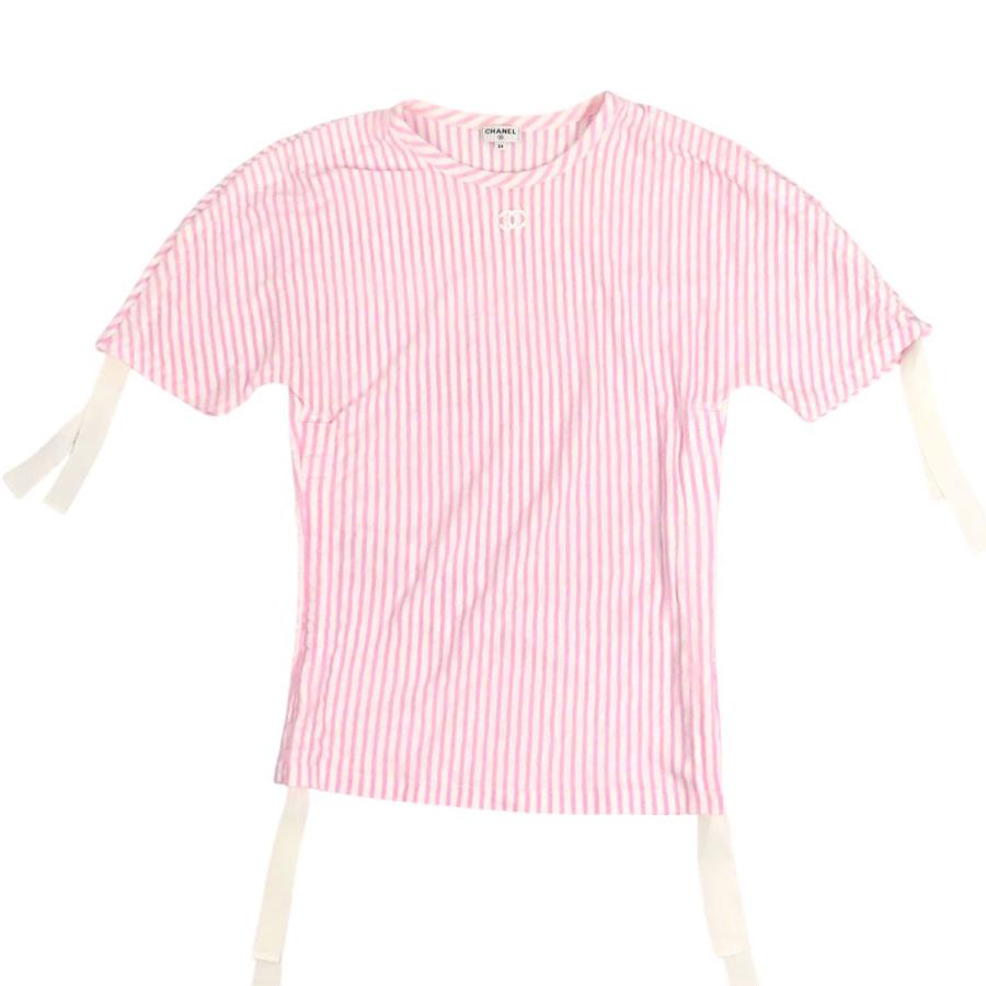 シャネル ココマーク ストライプ 半袖 カットソー P60251V45745 レディース ピンク CHANEL 【中古】 【アパレル・小物】 CHANEL（シャネル） ココマーク ストライプ 半袖 カットソー